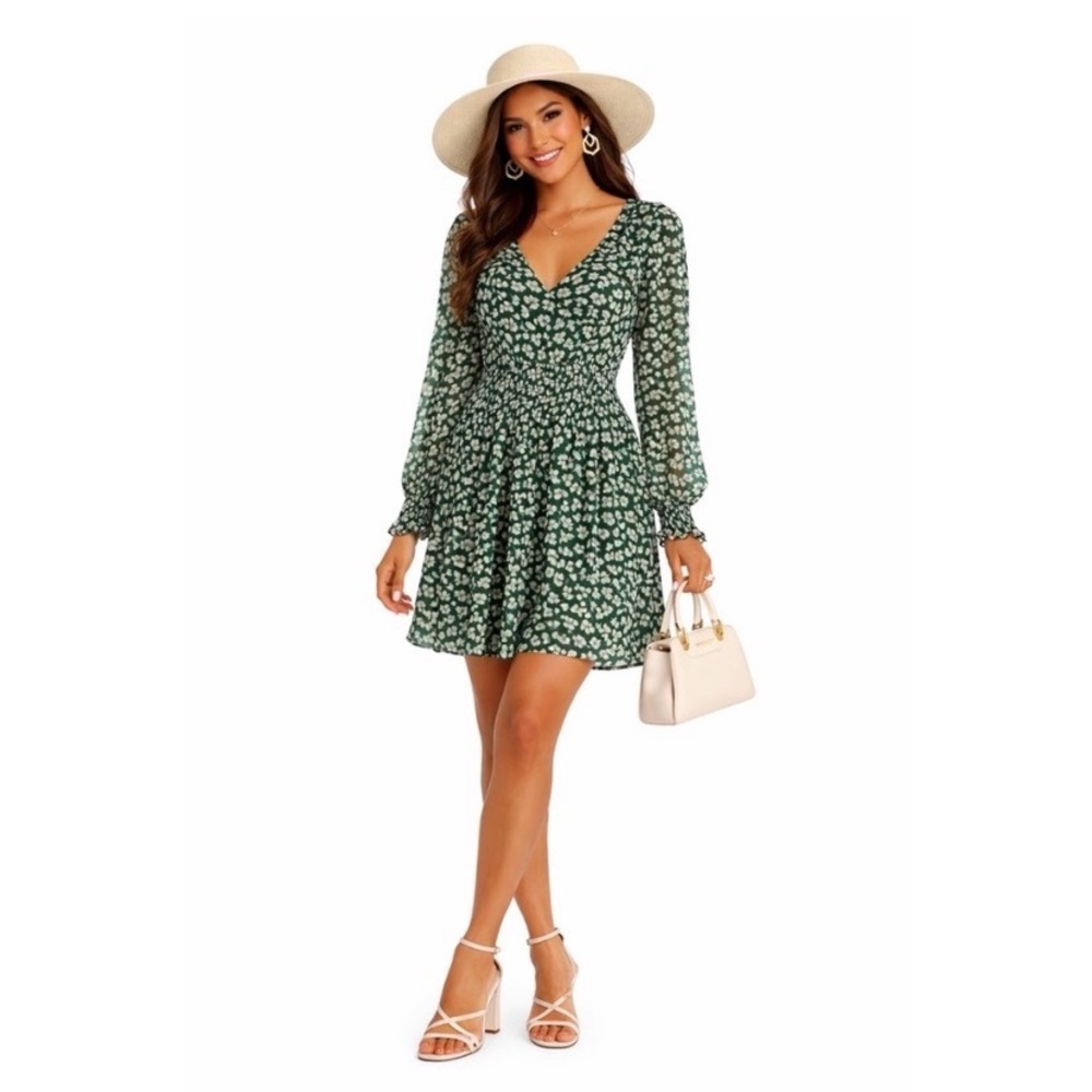 ABERCROMBIE & FITCH Green Floral Smocked Dress - Picture 3 of 7